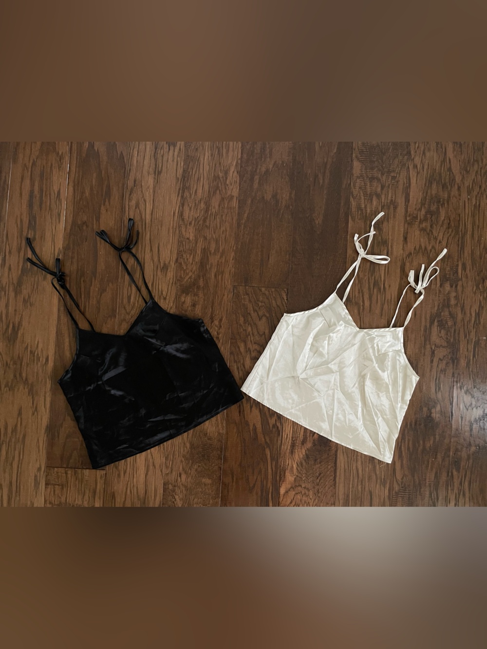 Satin Tie-Strap Crop Tops - Black & White